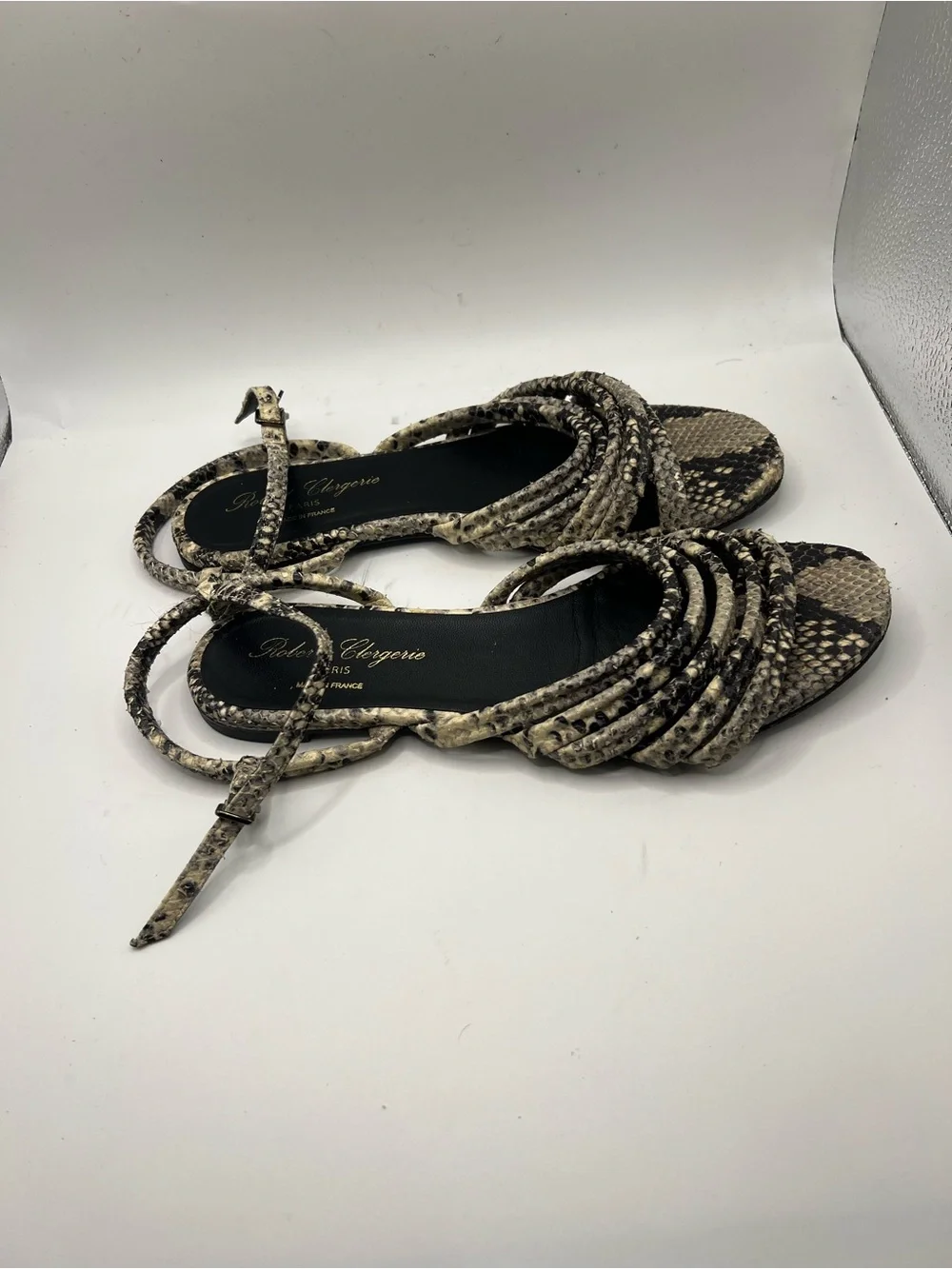 Robert Clergerie Snake-Print Braided Ankle-Strap Sandals - Black & Cream
